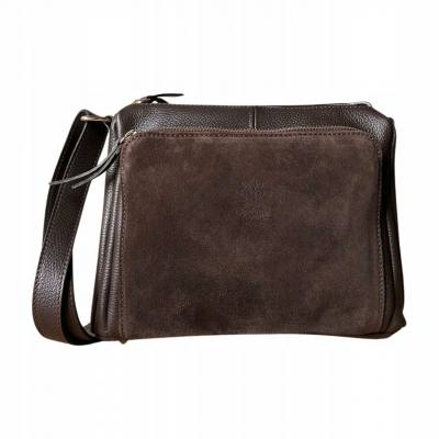 - Czekoladowa torebka Vera Pelle włoska listonoszka skóra zamsz naturalny + skóra